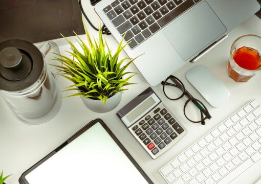 Laptop and calculator